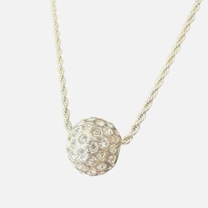 Rhinestone Ball Sphere Pendant Necklace Twist Rope Bling Silver Toned